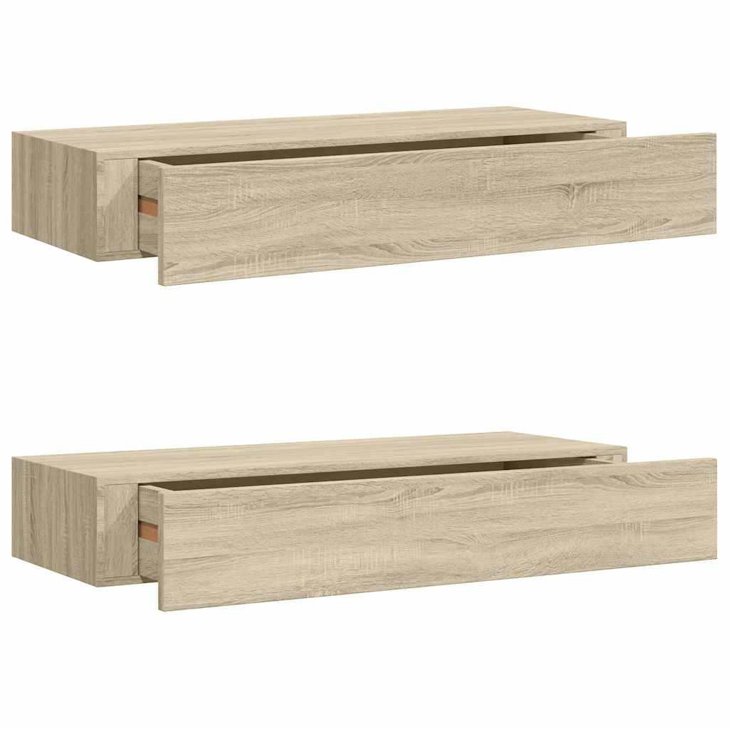 Scaffali con Cassetti da Parete 2 pz Rovere 60x23,5x10 cm MDF