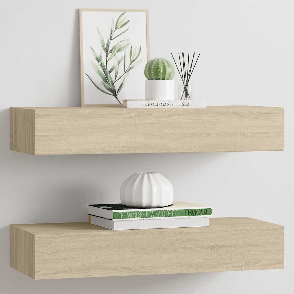 Scaffali con Cassetti da Parete 2 pz Rovere 60x23,5x10 cm MDF