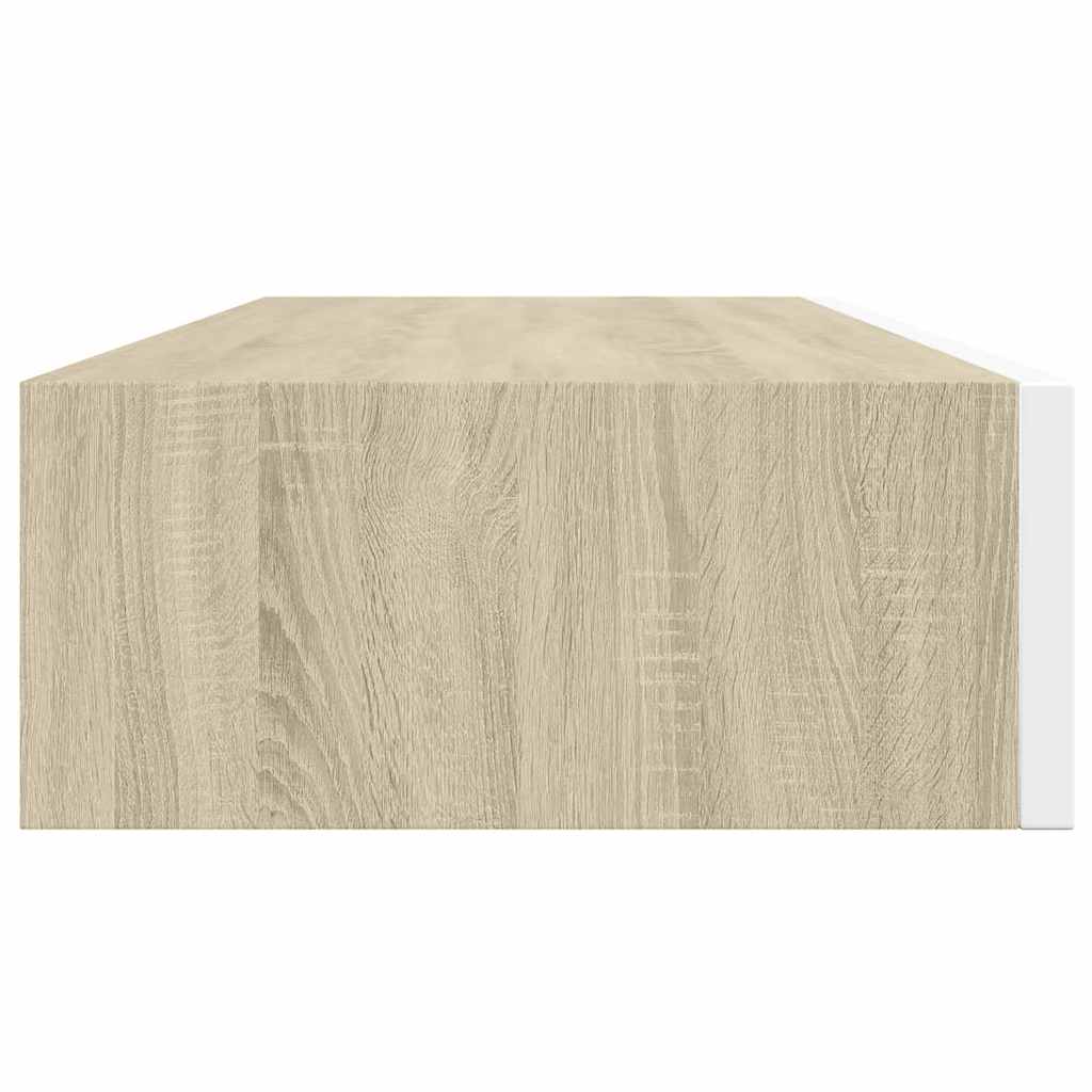 Mensola a muro con cassetti in rovere e bianco 60x23,5x10 cm MDF