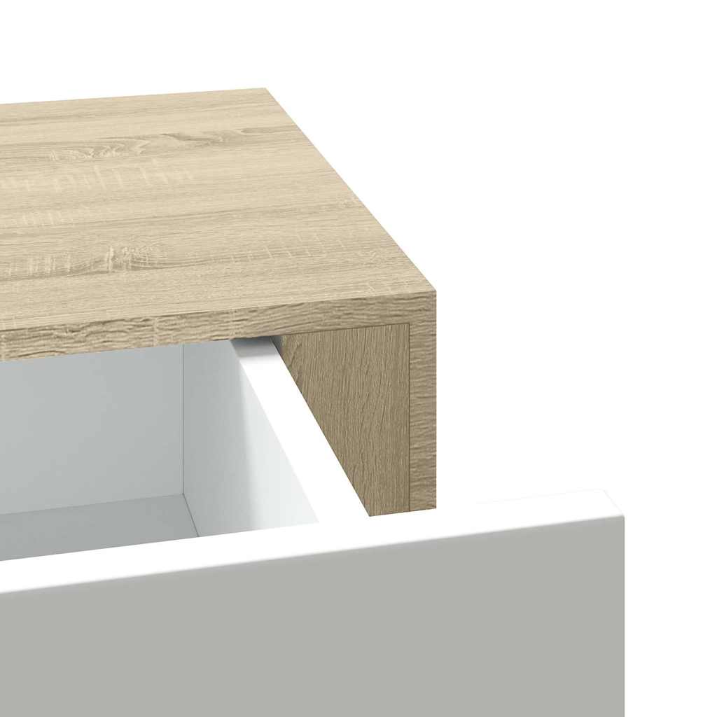 Mensola a muro con cassetti in rovere e bianco 60x23,5x10 cm MDF