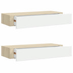 Scaffali a muro con cassetti 2 pz rovere e bianco 60x23,5x10 cm MDF