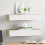 Scaffali a muro con cassetti 2 pz rovere e bianco 60x23,5x10 cm MDF