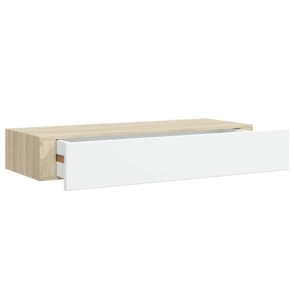 Scaffali a muro con cassetti 2 pz rovere e bianco 60x23,5x10 cm MDF