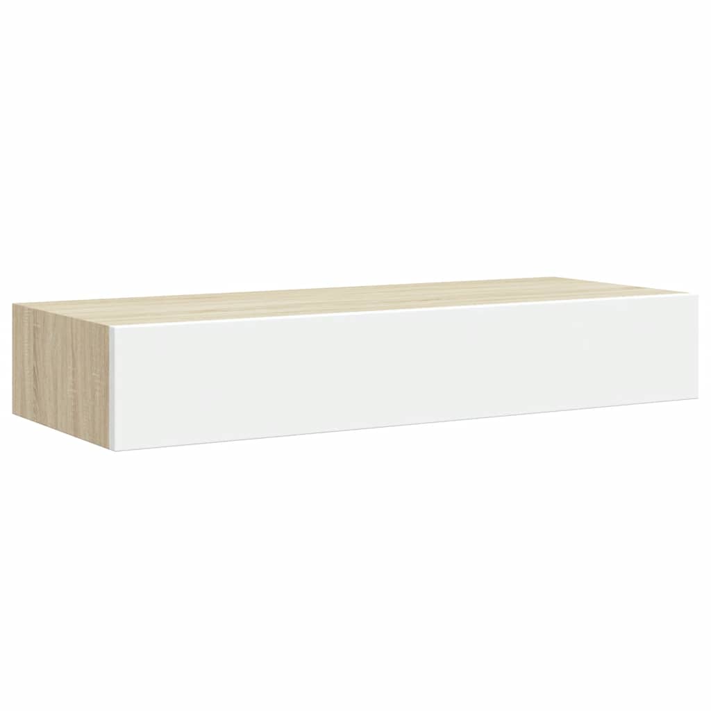Scaffali a muro con cassetti 2 pz rovere e bianco 60x23,5x10 cm MDF