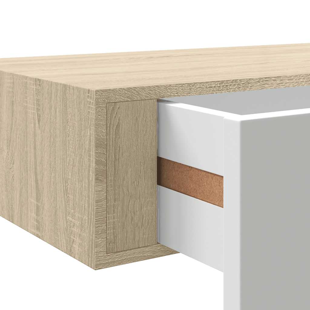 Scaffali a muro con cassetti 2 pz rovere e bianco 60x23,5x10 cm MDF