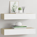 Scaffali a muro con cassetti 2 pz rovere e bianco 60x23,5x10 cm MDF