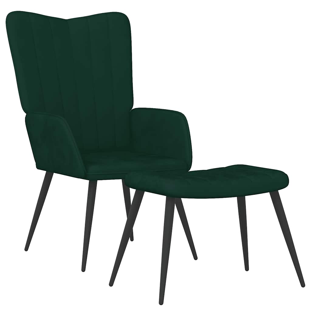 Poltrona Relax con Sgabello Verde Scuro in Velluto