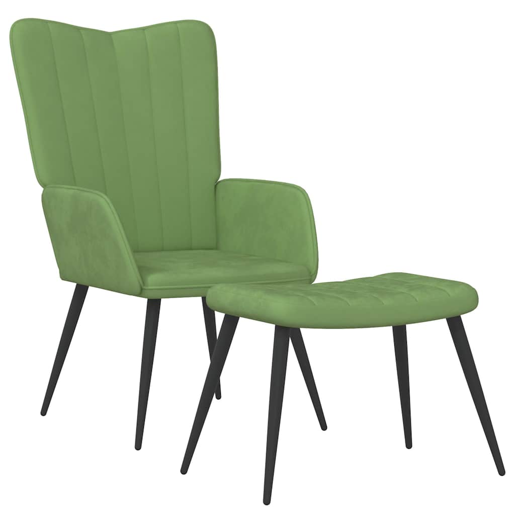 Poltrona Relax con Sgabello Verde Chiaro in Velluto
