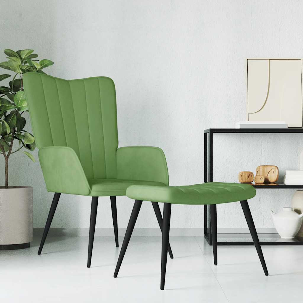 Poltrona Relax con Sgabello Verde Chiaro in Velluto