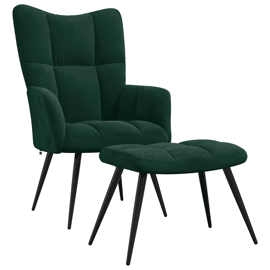 Poltrona Relax con Poggiapiedi Verde Scuro in Velluto