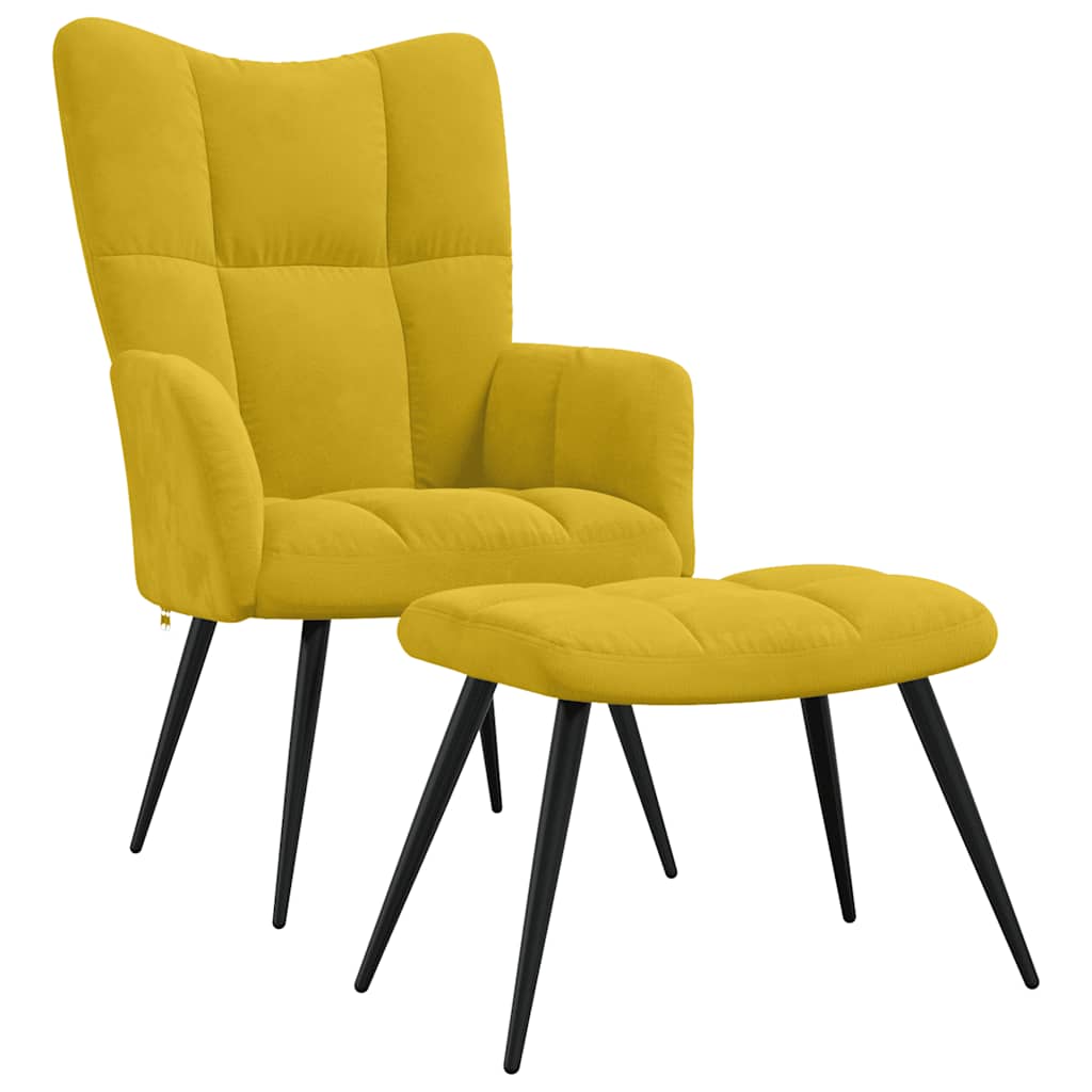 Poltrona Relax con Sgabello in Velluto Giallo Senape