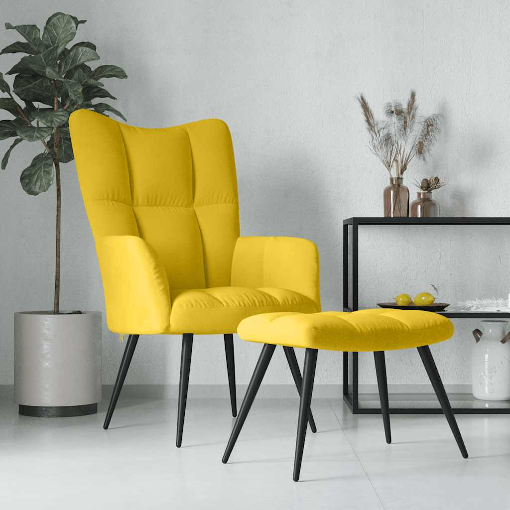 Poltrona Relax con Sgabello in Velluto Giallo Senape