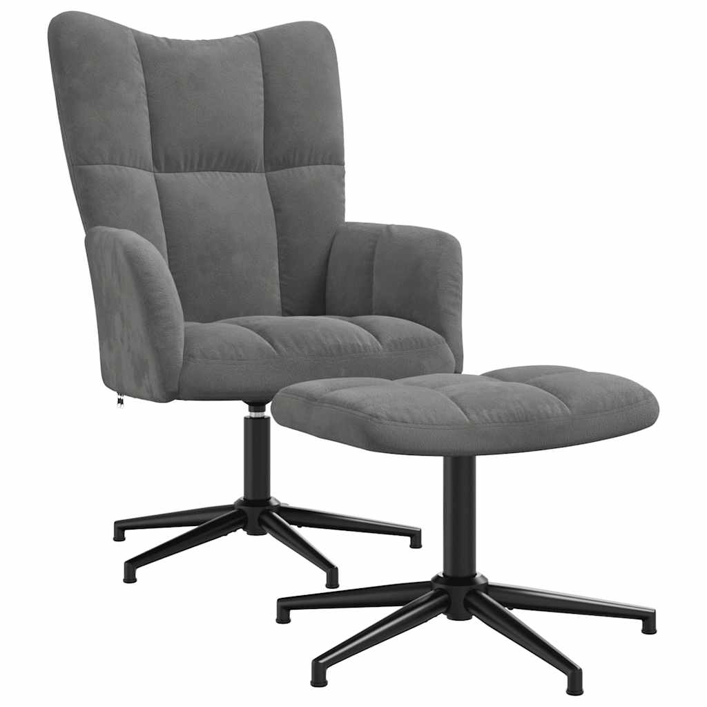 Sedia Relax con Poggiapiedi Grigio Scuro in Velluto
