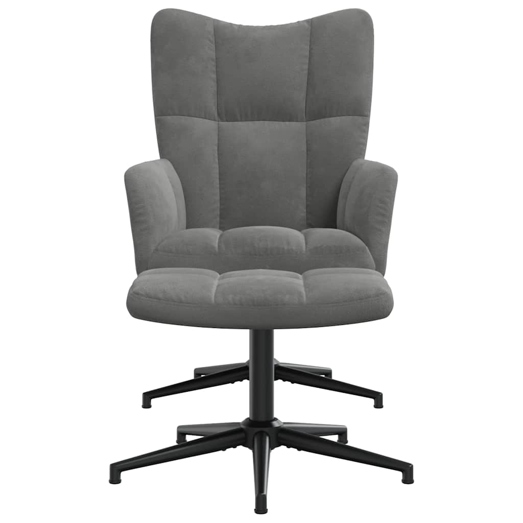 Sedia Relax con Poggiapiedi Grigio Scuro in Velluto