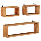 Set Mensole Cubiche da Parete 3 pz in Legno Massello di Acacia