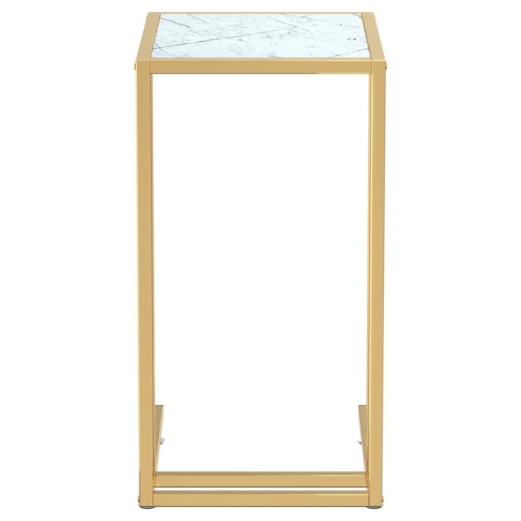 Tavolino per Computer Marmo Bianco 50x35x65 cm Vetro Temperato