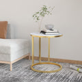 Tavolino Oro e Marmo Bianco 45 cm in Vetro Temperato