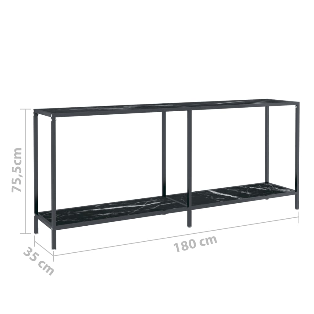 Tavolo Consolle Nero 180x35x75,5 cm in Vetro Temperato