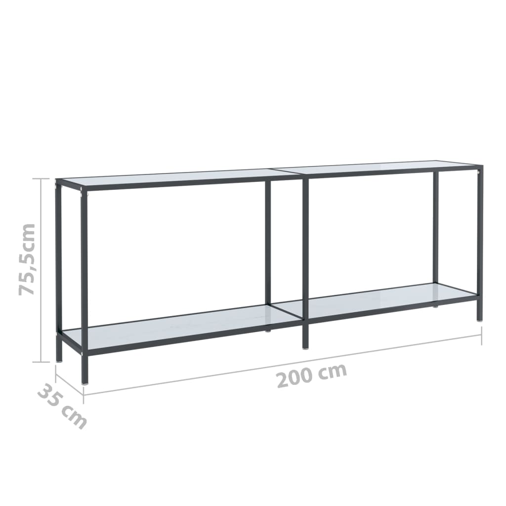 Tavolo Consolle Bianco 200x35x75,5 cm in Vetro Temperato