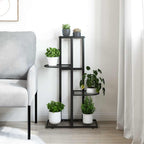 Piedistallo per Piante a 4 Piani 43x22x76 cm in Metallo Nero