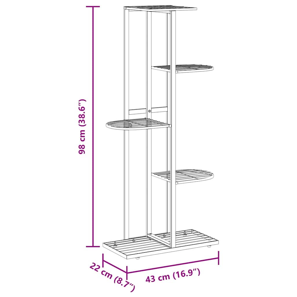 Piedistallo per Piante a 5 Piani 43x22x98 cm in Metallo Bianco