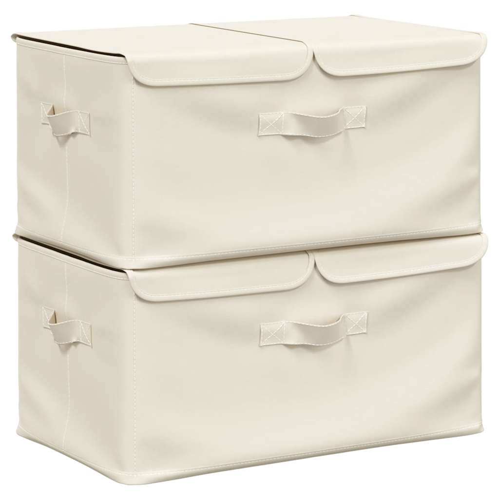 Scatole Portaoggetti 2pz in Tessuto 50x30x25 cm Crema