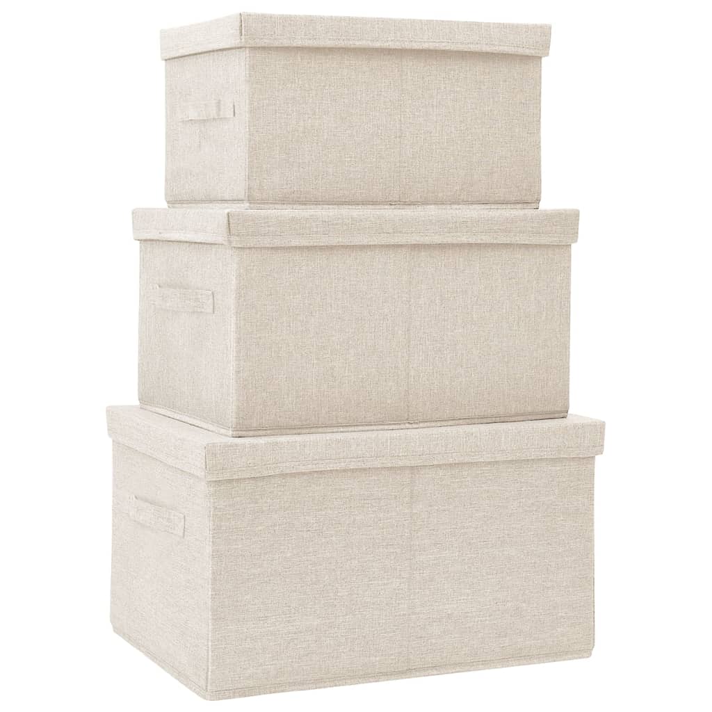 Scatole Portaoggetti Impilabili Set 3pz in Tessuto Crema