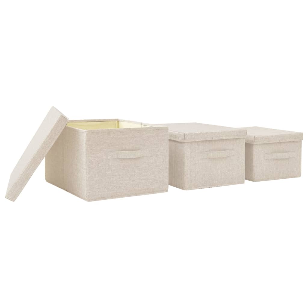 Scatole Portaoggetti Impilabili Set 3pz in Tessuto Crema