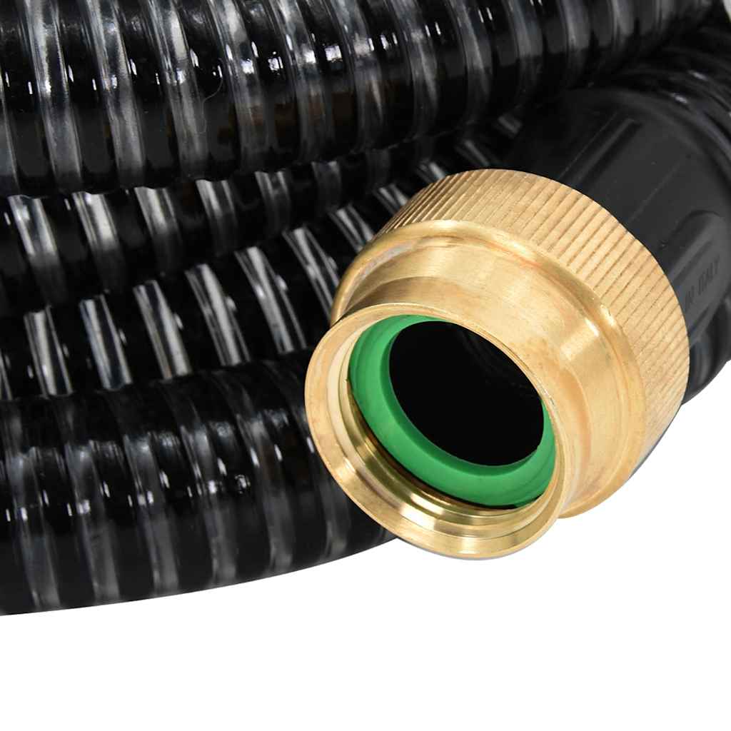 Tubo di Aspirazione PVC con Raccordi in Ottone Nero 1,1" 15 m