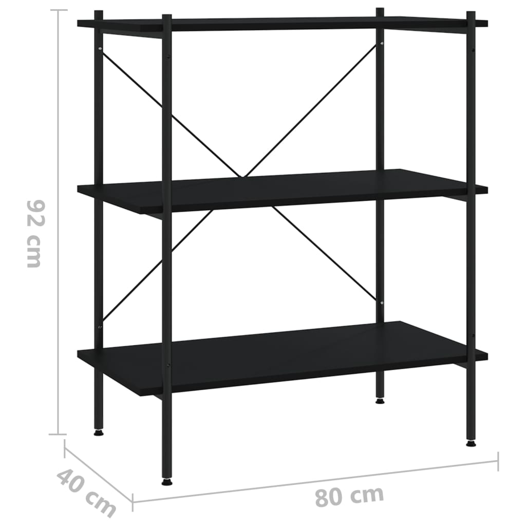 Scaffale con 3 Mensole Nero 80x40x92 cm