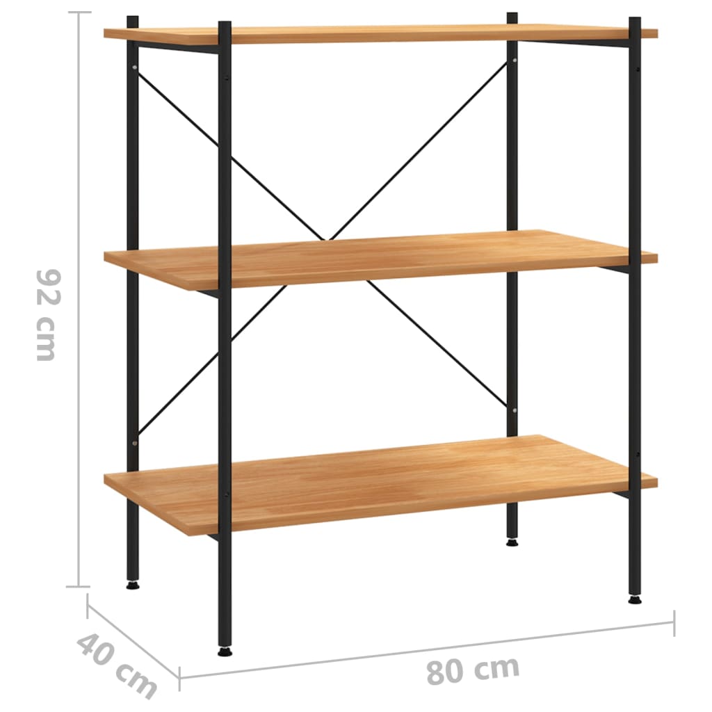 Scaffale a 3 ripiani nero e rovere 80x40x92 cm