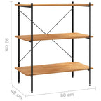 Scaffale a 3 ripiani nero e rovere 80x40x92 cm