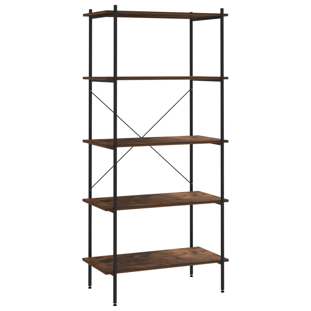 Scaffale con 5 Mensole Nero e Naturale 80x40x163 cm