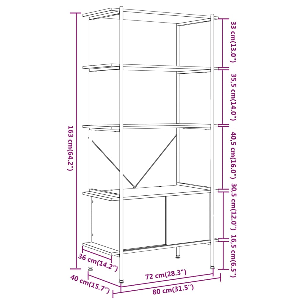 Scaffalatura 5 Livelli con Mobile 80x40x163 cm Acciaio e Legno