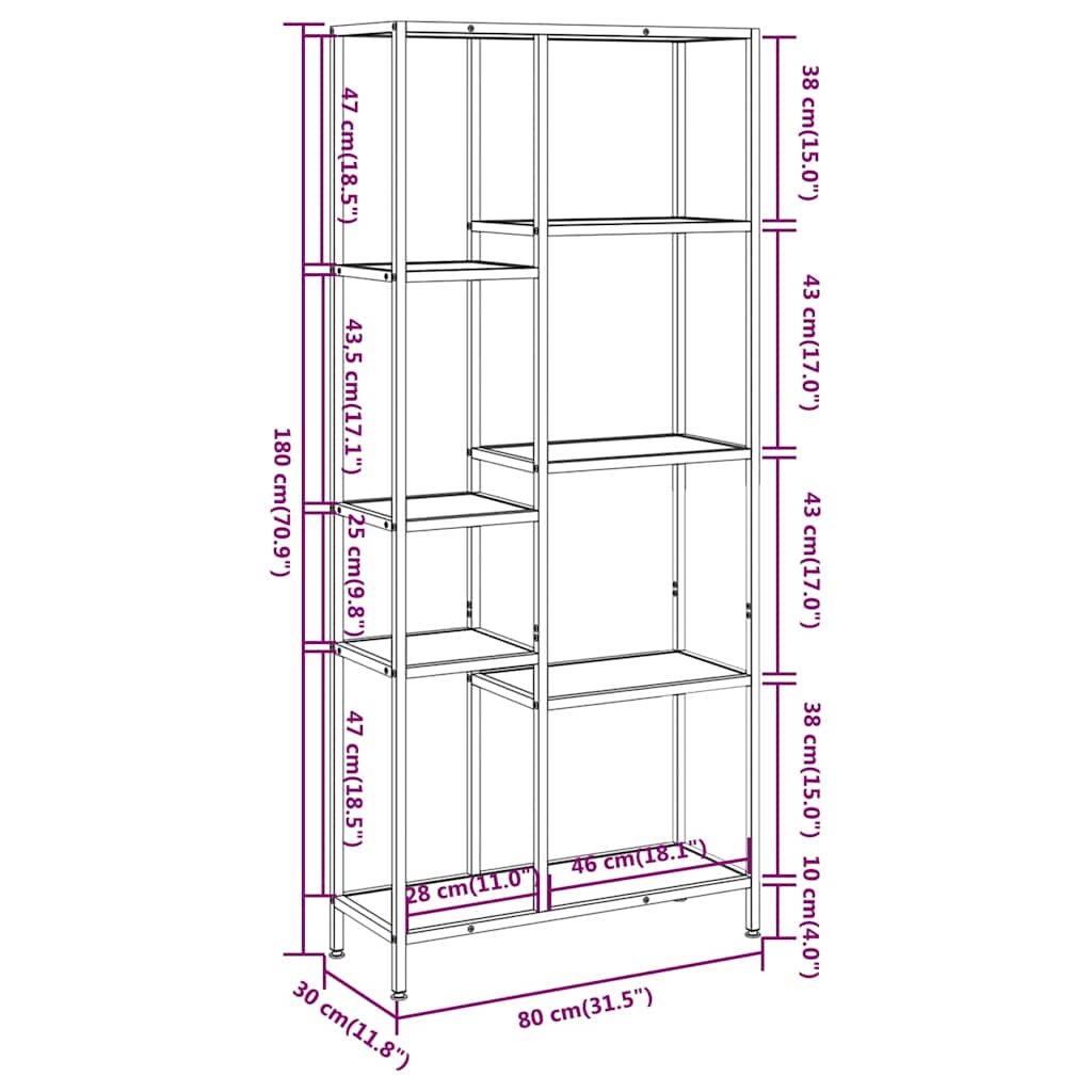 Scaffale per Libri 80x30x180 cm Acciaio e Legno Multistrato