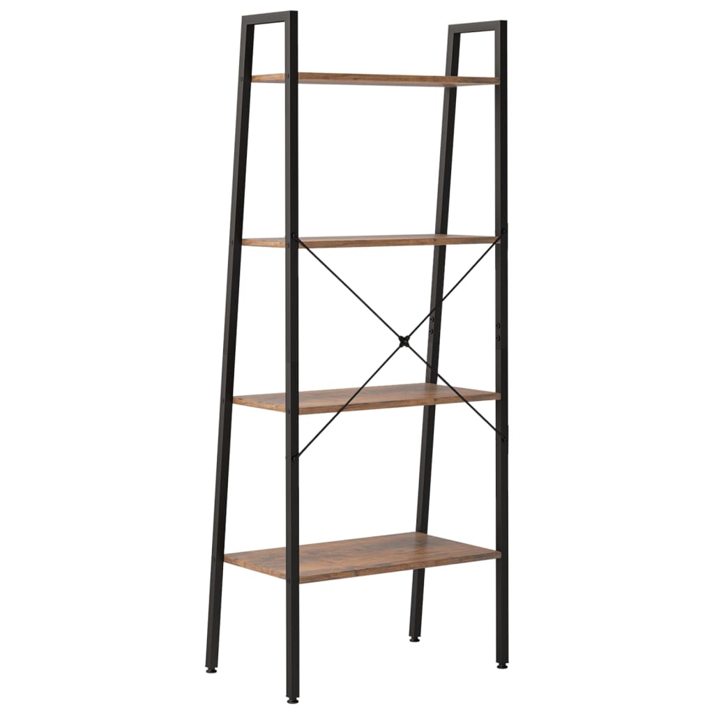 Scaffale Autoportante 4 Ripiani Marrone Scuro Nero 56x35x140 cm