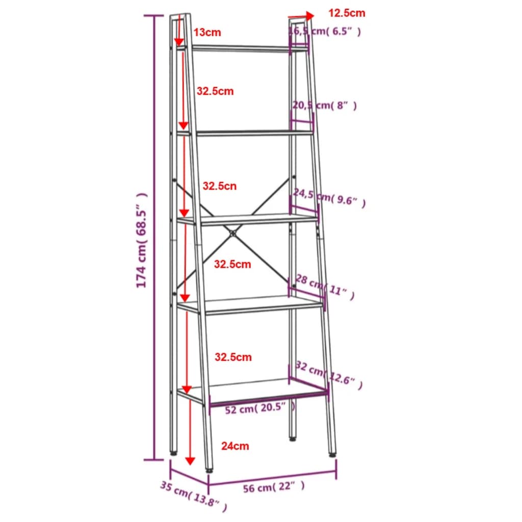 Scaffale Autoportante 5 Ripiani Marrone Scuro Nero 56x35x174 cm