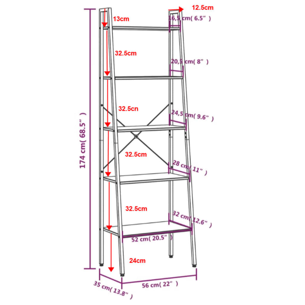 Scaffale Autoportante con 5 Ripiani Nero 56x35x174 cm