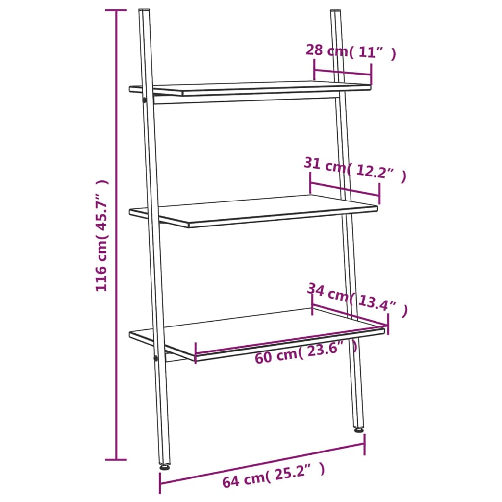 Scaffale Pendente a 3 Livelli Nero 64x34x116cm