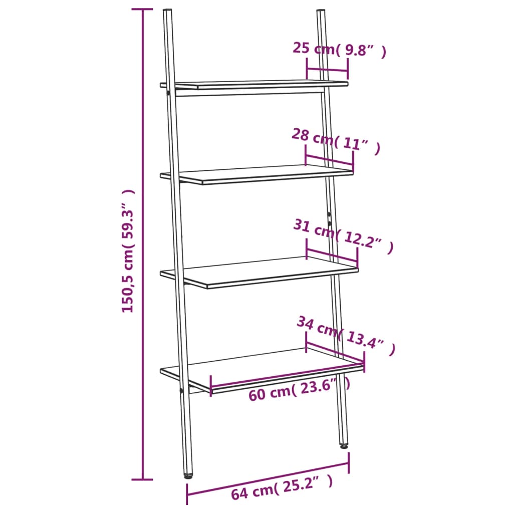 Scaffale Pendente a 4 Livelli Nero 64x34x150,5 cm