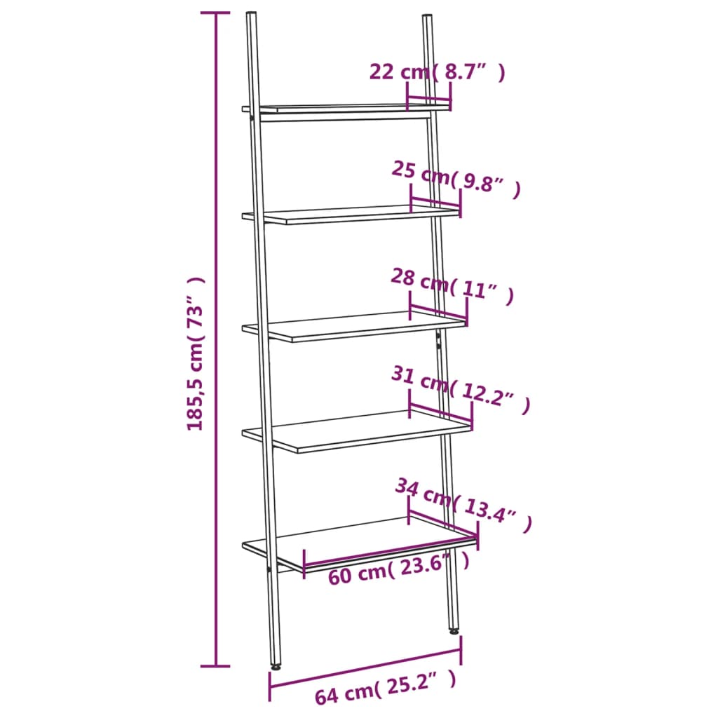 Scaffale Pendente a 5 Livelli Nero 64x34x185,5 cm