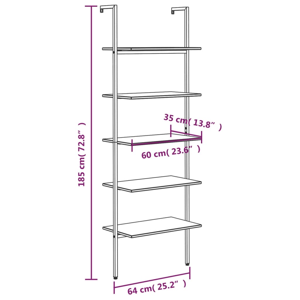 Scaffale Pendente 5 Livelli Marrone Scuro e Nero 64x35x185 cm