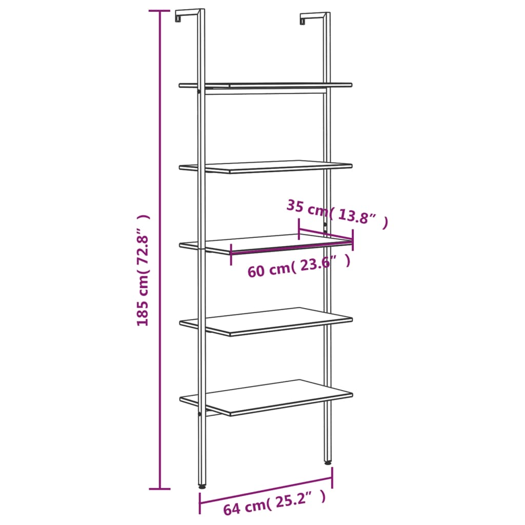 Scaffale Pendente a 5 Livelli Nero 64x35x185 cm
