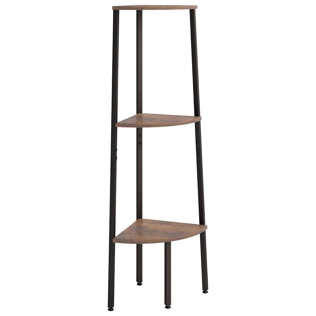 Scaffale Angolare 3 Livelli Marrone Scuro Nero 45,5x31,5x120cm