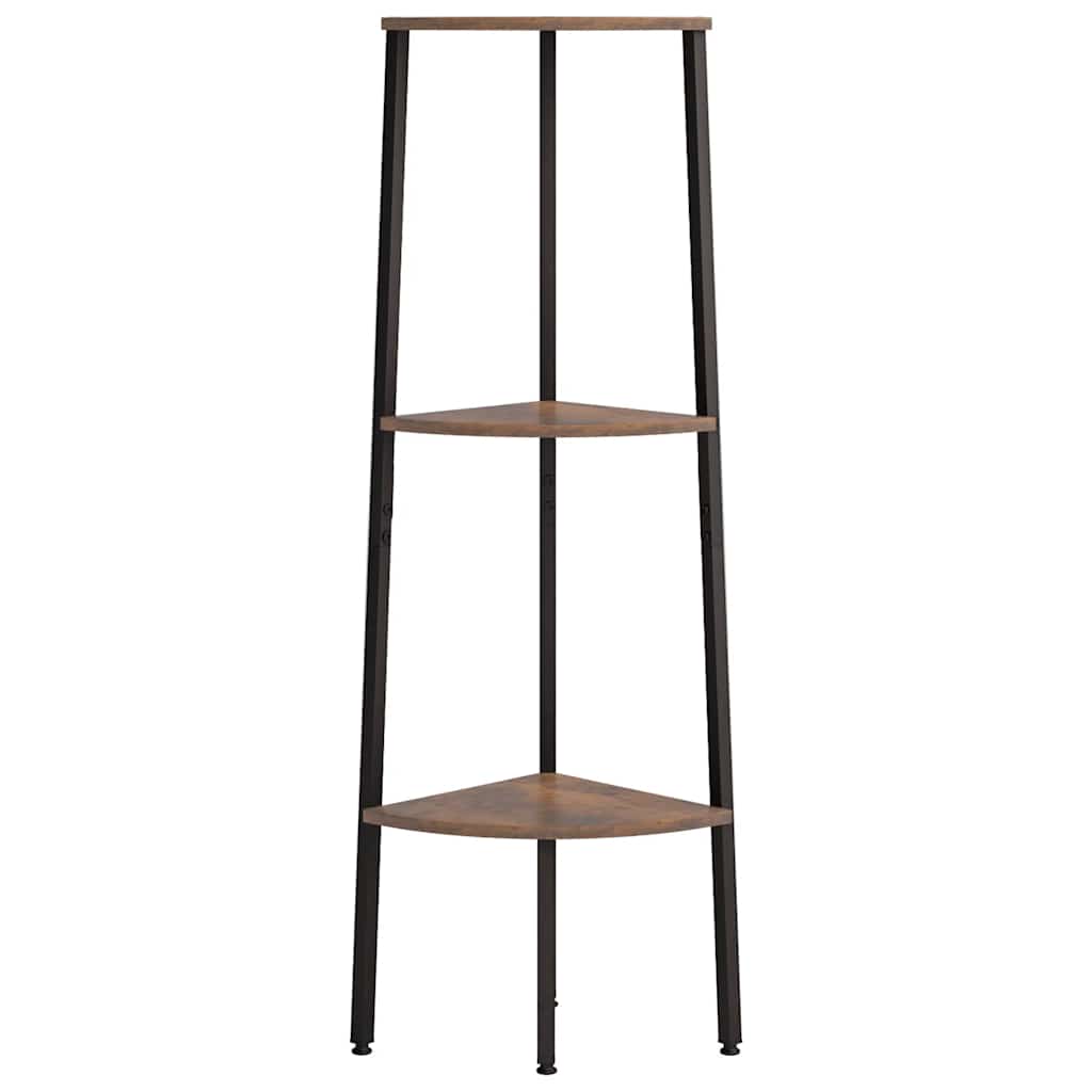Scaffale Angolare 3 Livelli Marrone Scuro Nero 45,5x31,5x120cm