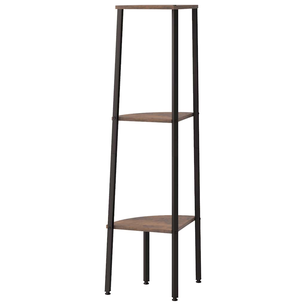 Scaffale Angolare 3 Livelli Marrone Scuro Nero 45,5x31,5x120cm