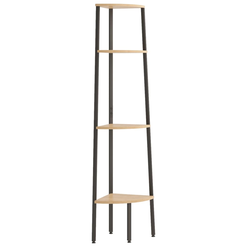 Scaffale angolare a 4 ripiani marrone chiaro e nero 45,5x31,5x150 cm