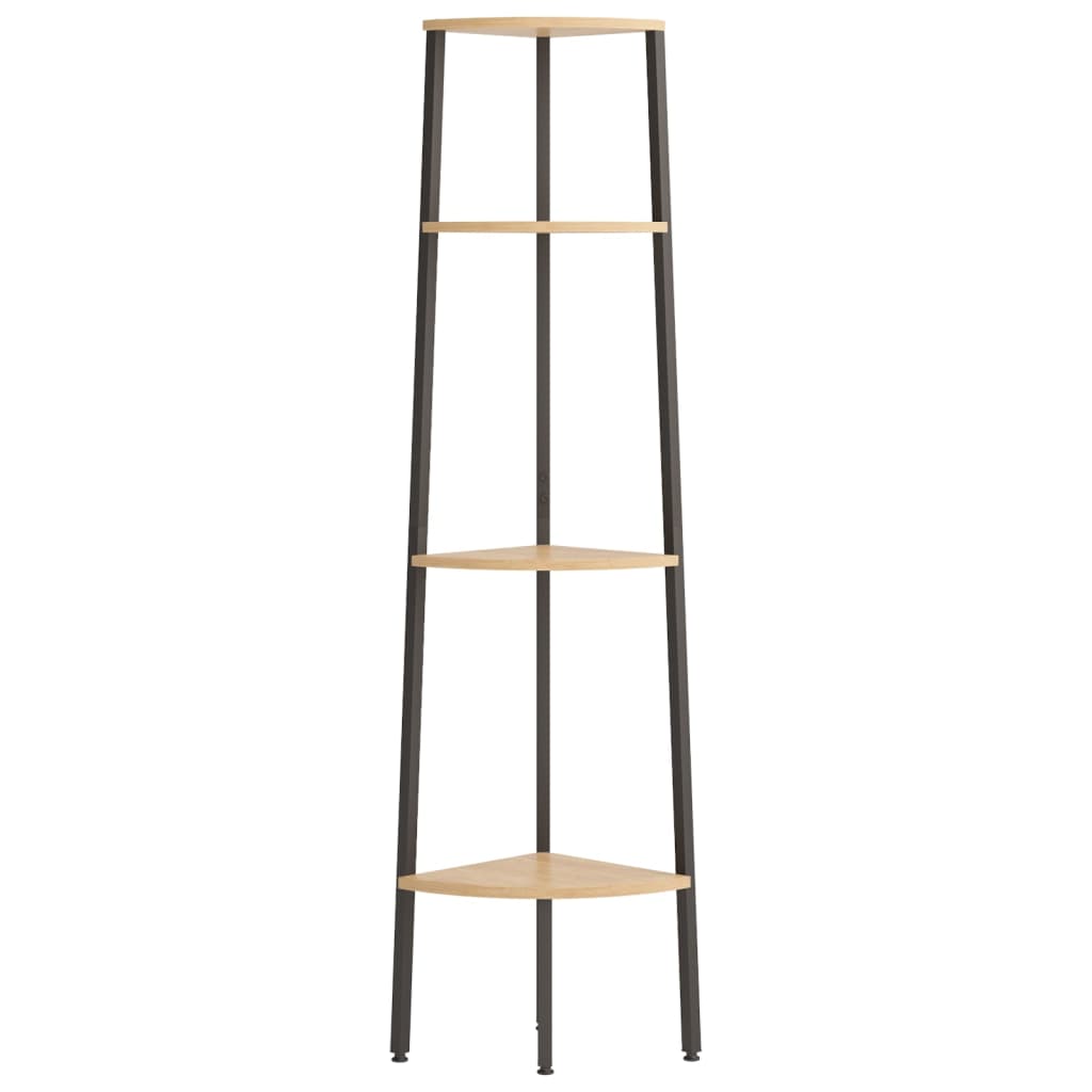 Scaffale angolare a 4 ripiani marrone chiaro e nero 45,5x31,5x150 cm