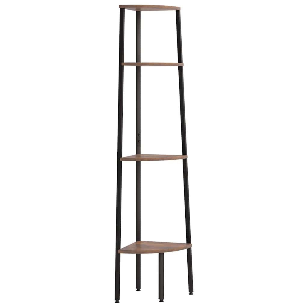 Scaffale angolare a 4 ripiani marrone scuro e nero 45,5x31,5x150 cm