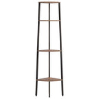 Scaffale angolare a 4 ripiani marrone scuro e nero 45,5x31,5x150 cm